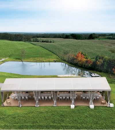 Aerial of venue area with tent